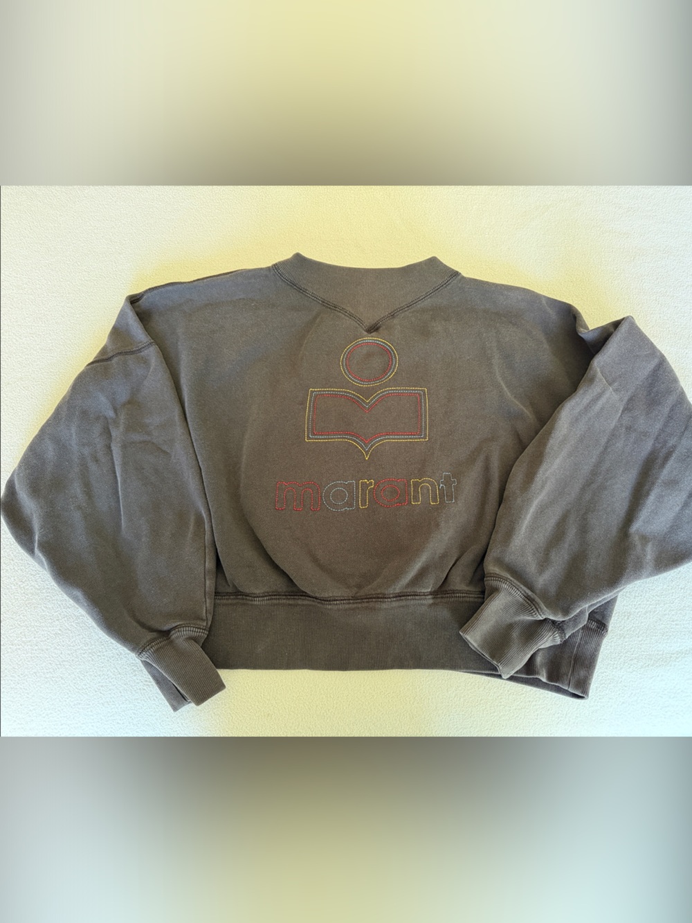 Isabel Marant Washed Black Sweatshirt with Multicolor Embroidered Logo